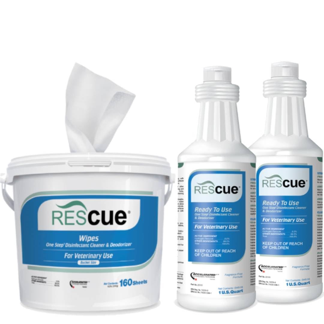 Rescue Bucket Wipes & RTU 32oz Disinfectant 2 Pack - Vet Disinfectant Cleaner for Kennels and Litter Boxes
| Rescue Buc