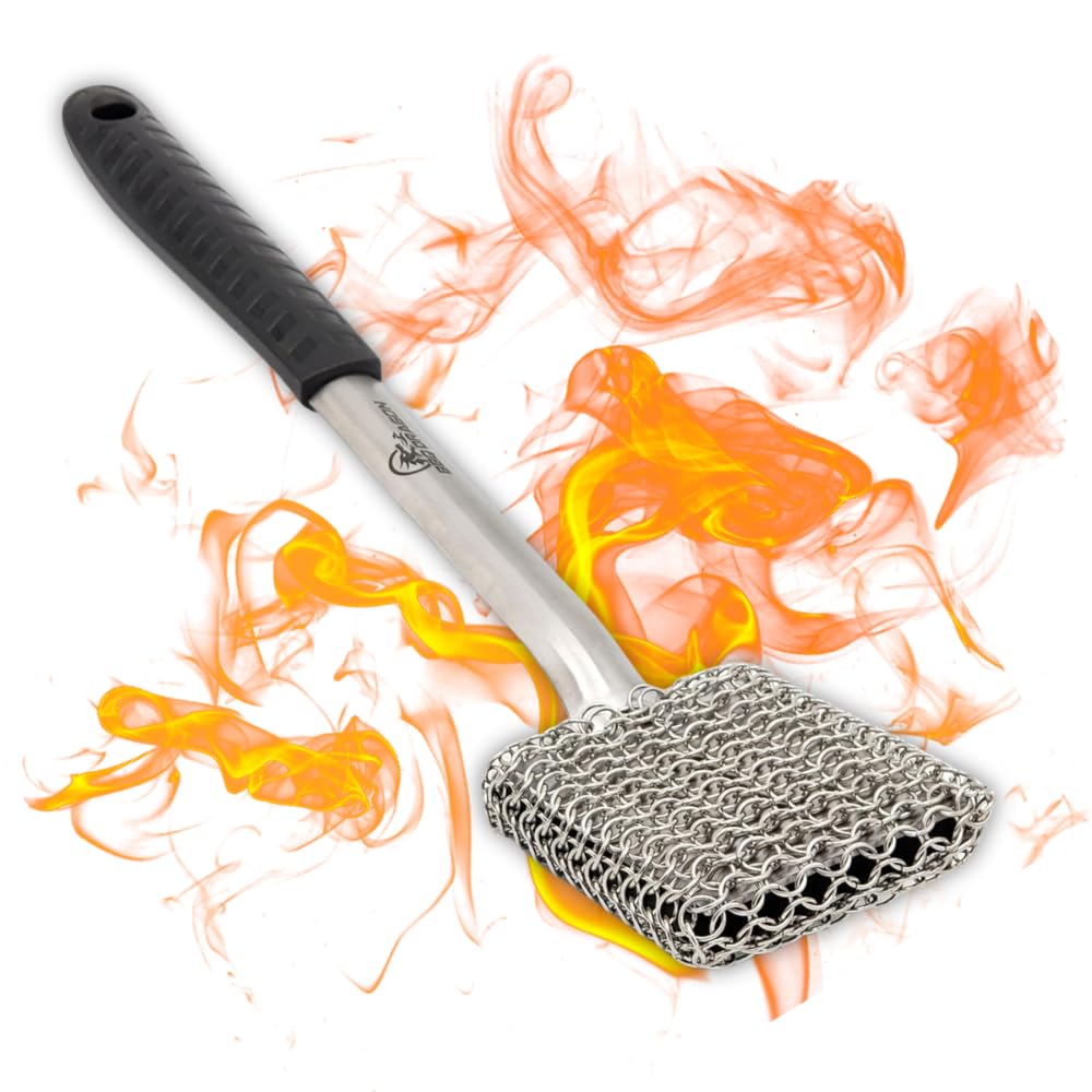 BBQ Dragon Chainmail Grill Brush - Heavy-Duty BBQ Brush for Outdoor Grills - Safe Grill Scrubber for All Brands - Stainl