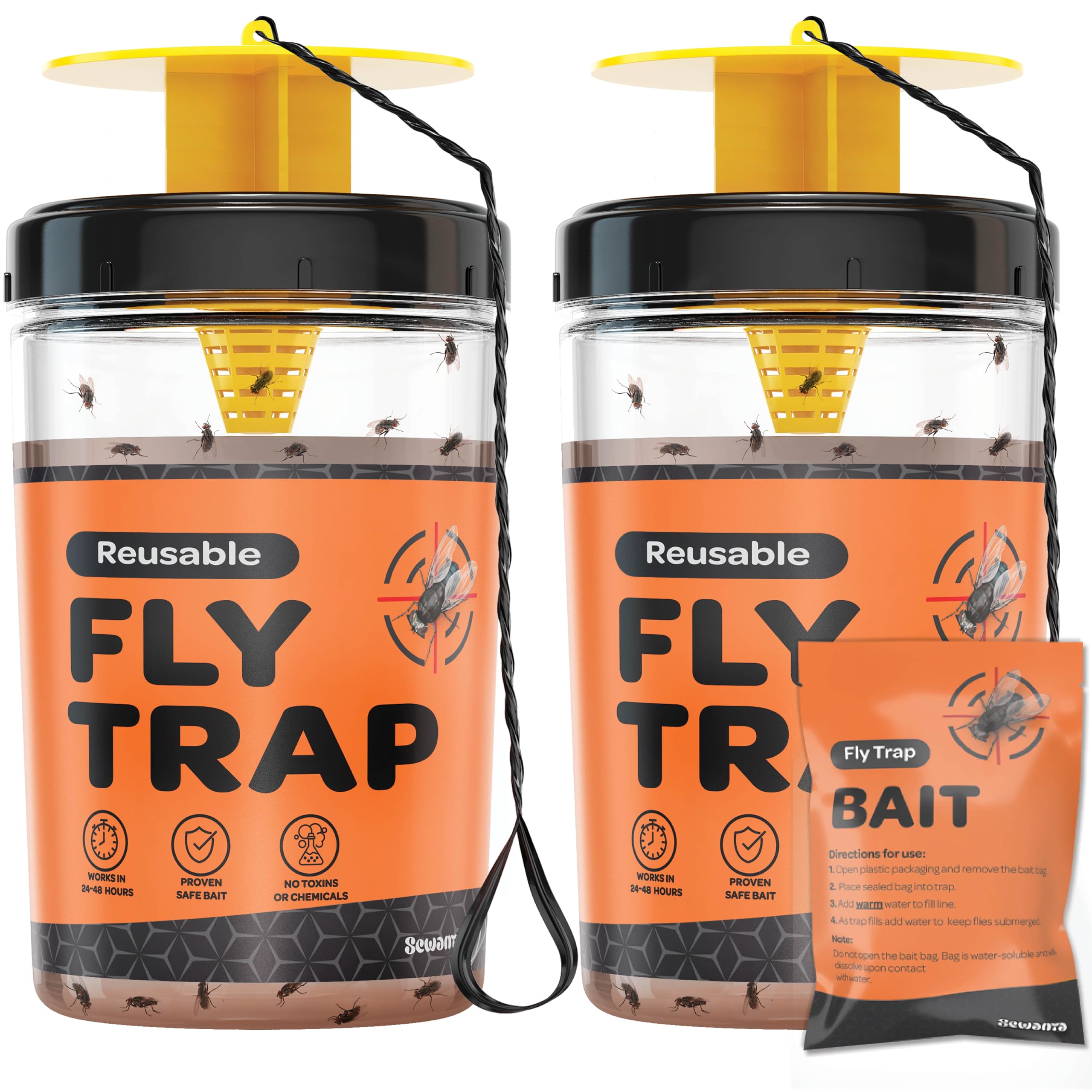 Non-Toxic Fly Traps Set for Outdoor Use Only - Fly Repellent to Control Flies on Patios, Barns, Ranches
| Dissolvable N
